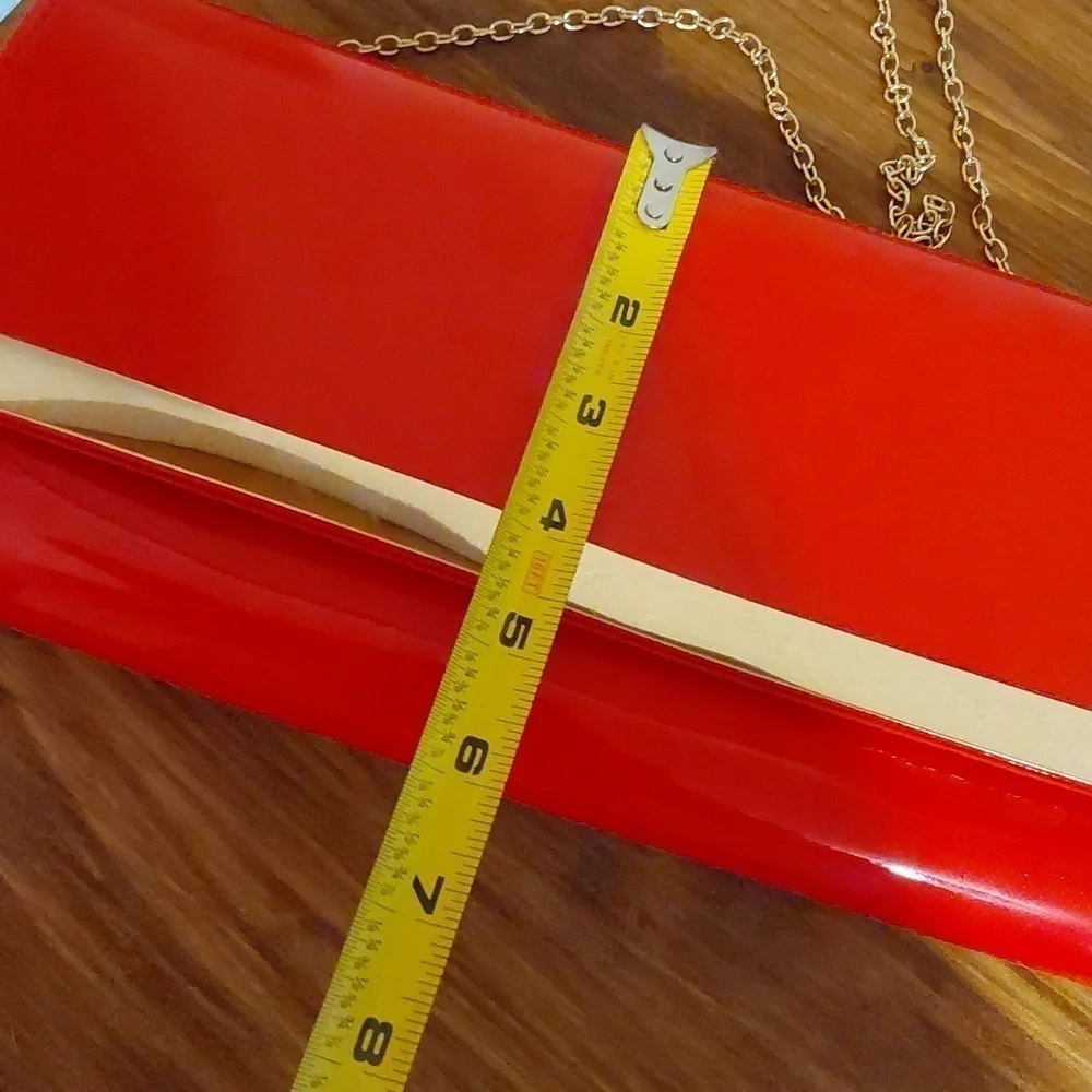 Women's Bright Red Clutch W/ Gold chain Strap Mod Trendy Sz.Large